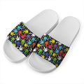 Colorful Weed Leaf Pattern Print White Slide Sandals