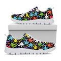 Colorful Weed Leaf Pattern Print White Running Shoes