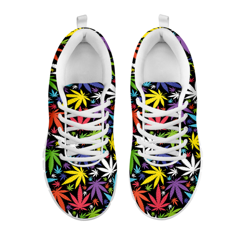 Colorful Weed Leaf Pattern Print White Sneakers