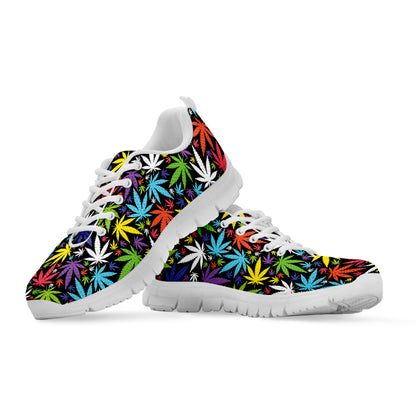 Colorful Weed Leaf Pattern Print White Sneakers
