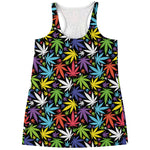 Colorful Weed Leaf Pattern Print Women's Racerback Tank Top