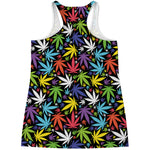 Colorful Weed Leaf Pattern Print Women's Racerback Tank Top