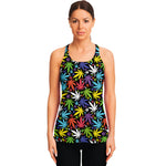 Colorful Weed Leaf Pattern Print Women's Racerback Tank Top