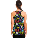 Colorful Weed Leaf Pattern Print Women's Racerback Tank Top