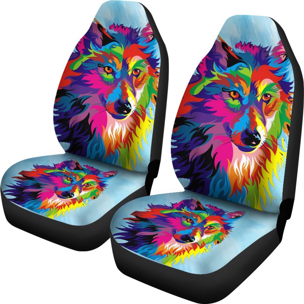 Colorful Wolf Spirit Universal Fit Car Seat Covers GearFrost