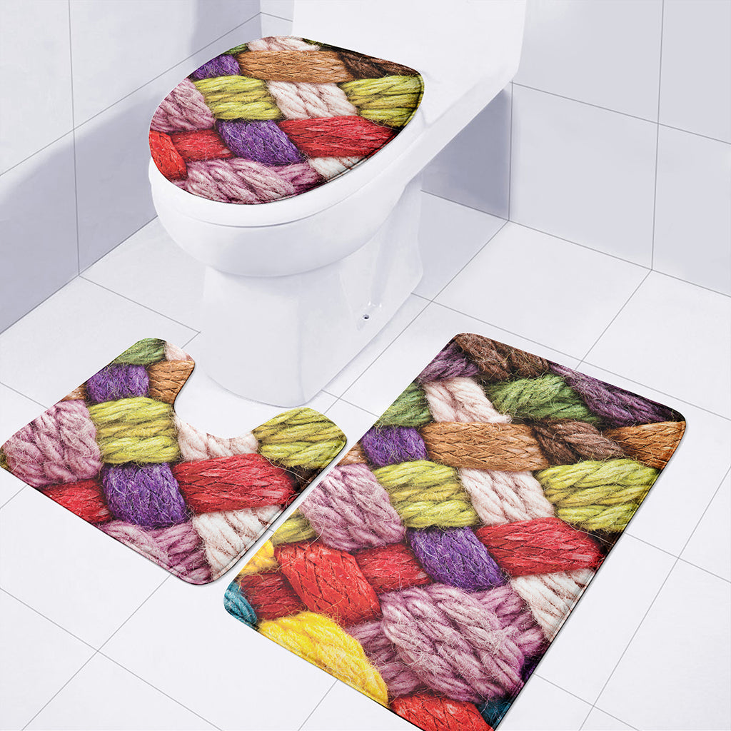 Colorful Wool Yarns Print 3 Piece Bath Mat Set