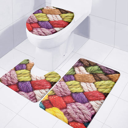 Colorful Wool Yarns Print 3 Piece Bath Mat Set