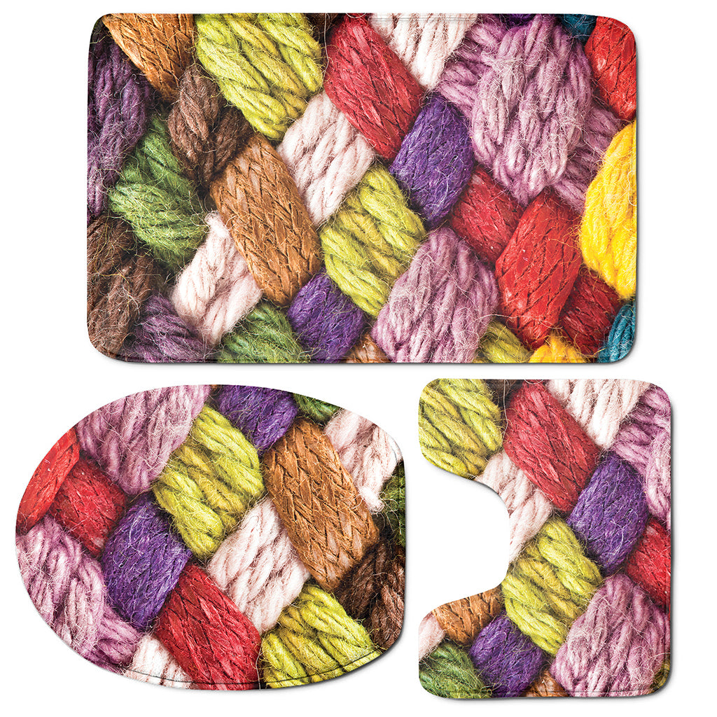 Colorful Wool Yarns Print 3 Piece Bath Mat Set