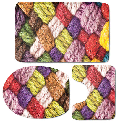 Colorful Wool Yarns Print 3 Piece Bath Mat Set