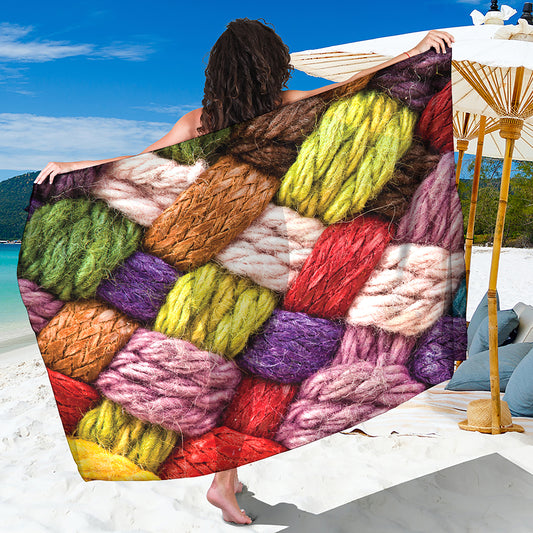 Colorful Wool Yarns Print Beach Sarong Wrap