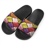 Colorful Wool Yarns Print Black Slide Sandals