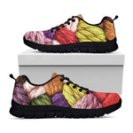 Colorful Wool Yarns Print Black Sneakers
