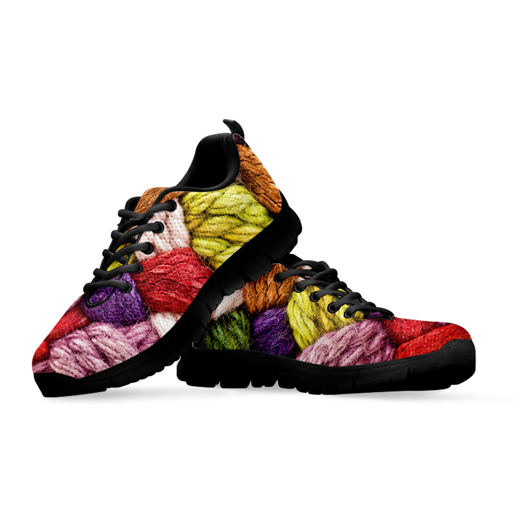 Colorful Wool Yarns Print Black Sneakers