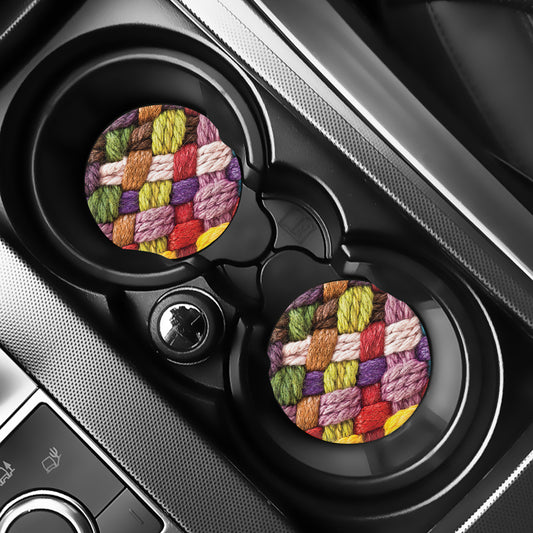 Colorful Wool Yarns Print Car Coasters
