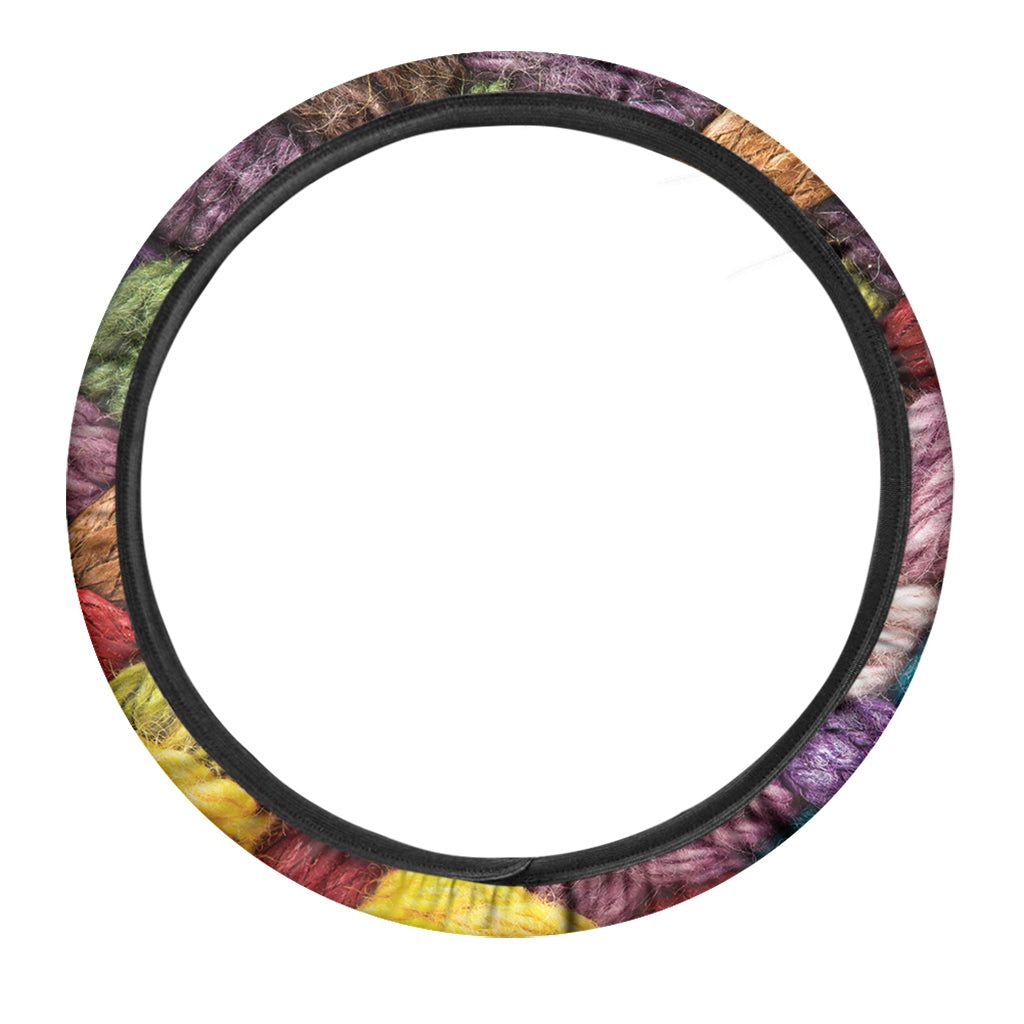 Colorful Wool Yarns Print Car Steering Wheel Cover