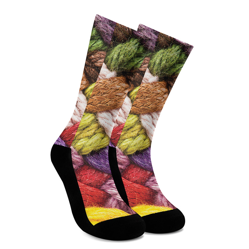 Colorful Wool Yarns Print Crew Socks