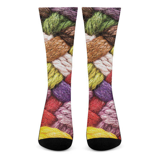 Colorful Wool Yarns Print Crew Socks