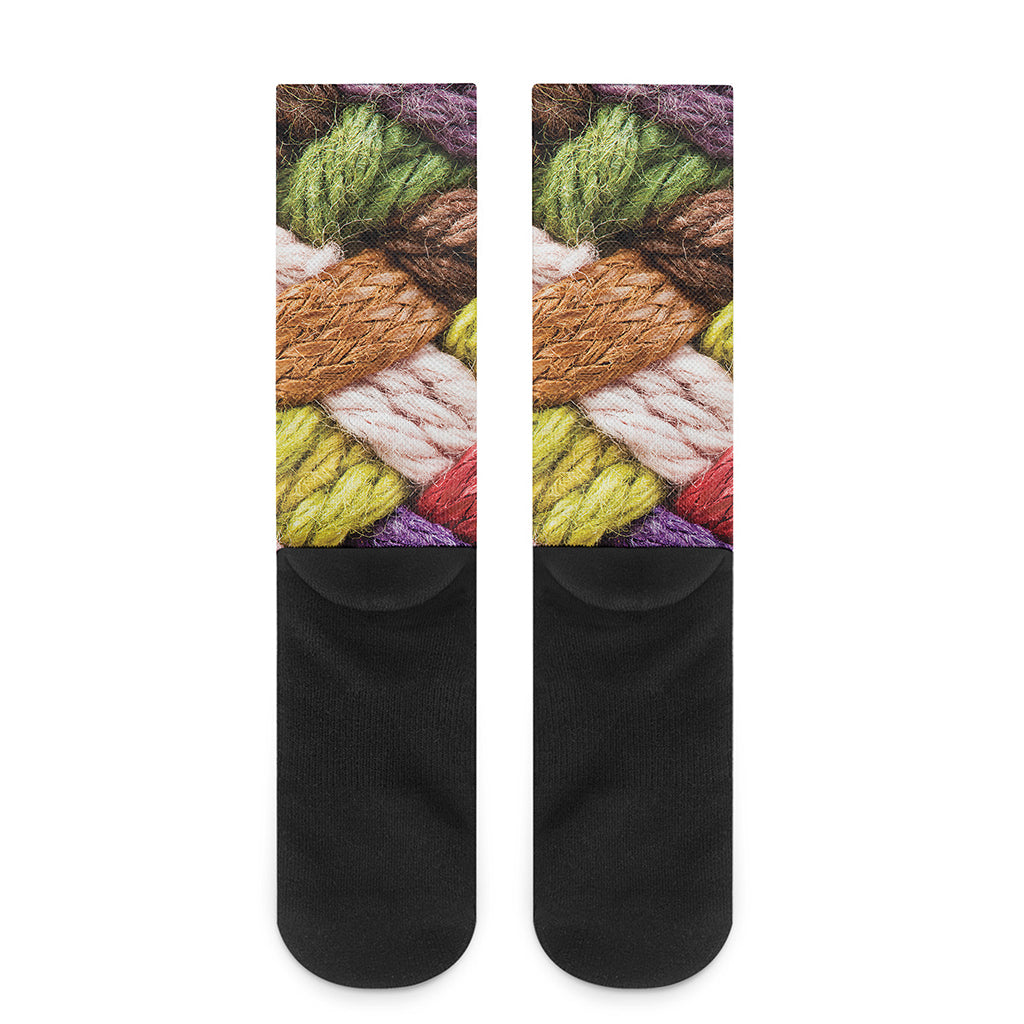 Colorful Wool Yarns Print Crew Socks