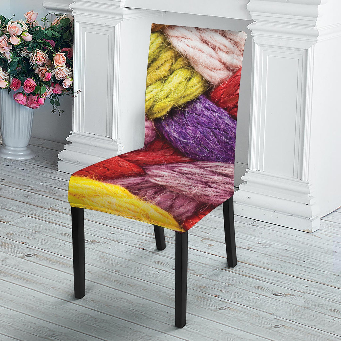 Colorful Wool Yarns Print Dining Chair Slipcover