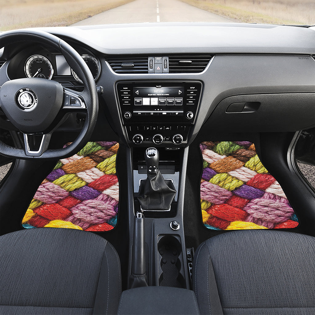 Colorful Wool Yarns Print Front and Back Car Floor Mats