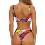 Colorful Wool Yarns Print Front Bow Tie Bikini