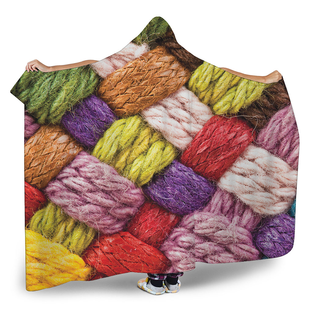 Colorful Wool Yarns Print Hooded Blanket