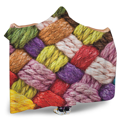 Colorful Wool Yarns Print Hooded Blanket
