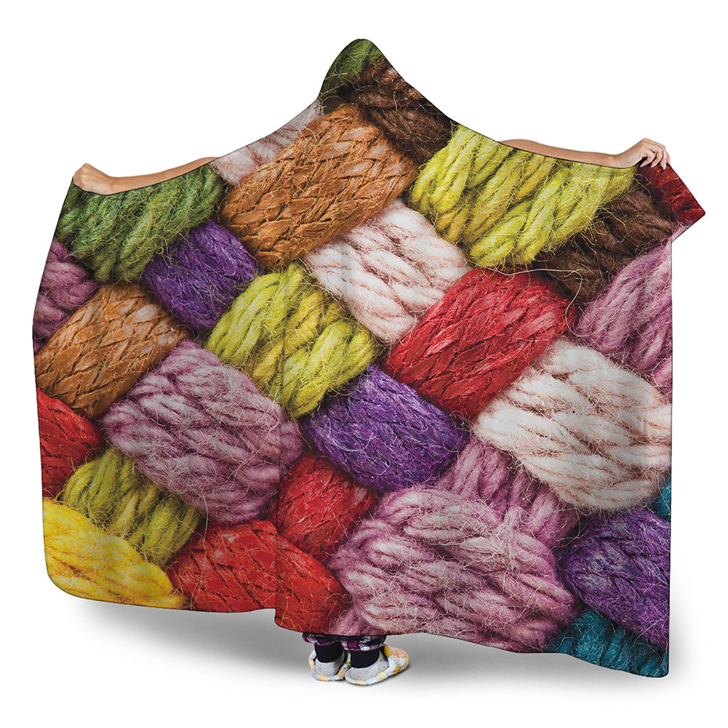 Colorful Wool Yarns Print Hooded Blanket