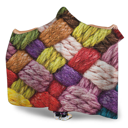 Colorful Wool Yarns Print Hooded Blanket
