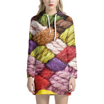 Colorful Wool Yarns Print Hoodie Dress