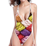 Colorful Wool Yarns Print One Piece High Cut Swimsuit