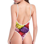 Colorful Wool Yarns Print One Piece High Cut Swimsuit