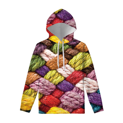 Colorful Wool Yarns Print Pullover Hoodie