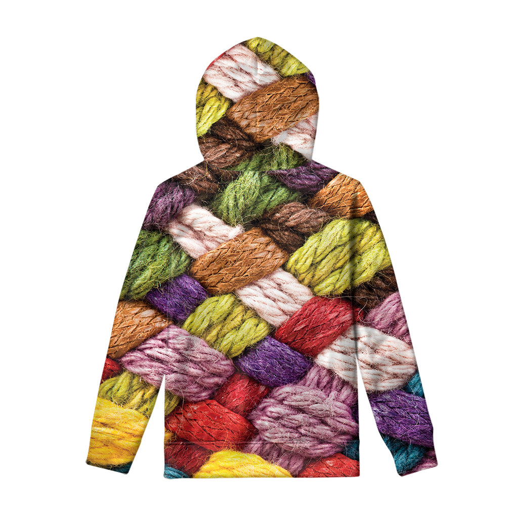Colorful Wool Yarns Print Pullover Hoodie