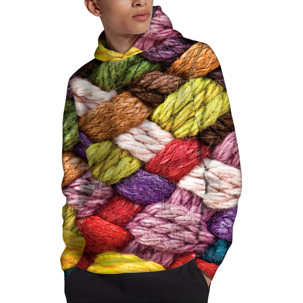 Colorful Wool Yarns Print Pullover Hoodie