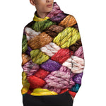 Colorful Wool Yarns Print Pullover Hoodie