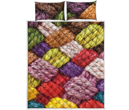 Colorful Wool Yarns Print Quilt Bed Set