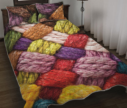 Colorful Wool Yarns Print Quilt Bed Set