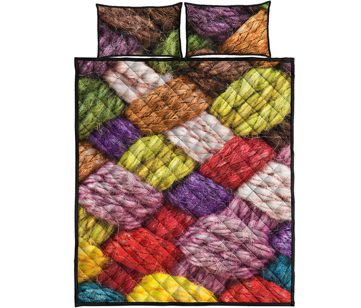 Colorful Wool Yarns Print Quilt Bed Set