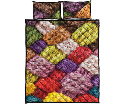 Colorful Wool Yarns Print Quilt Bed Set