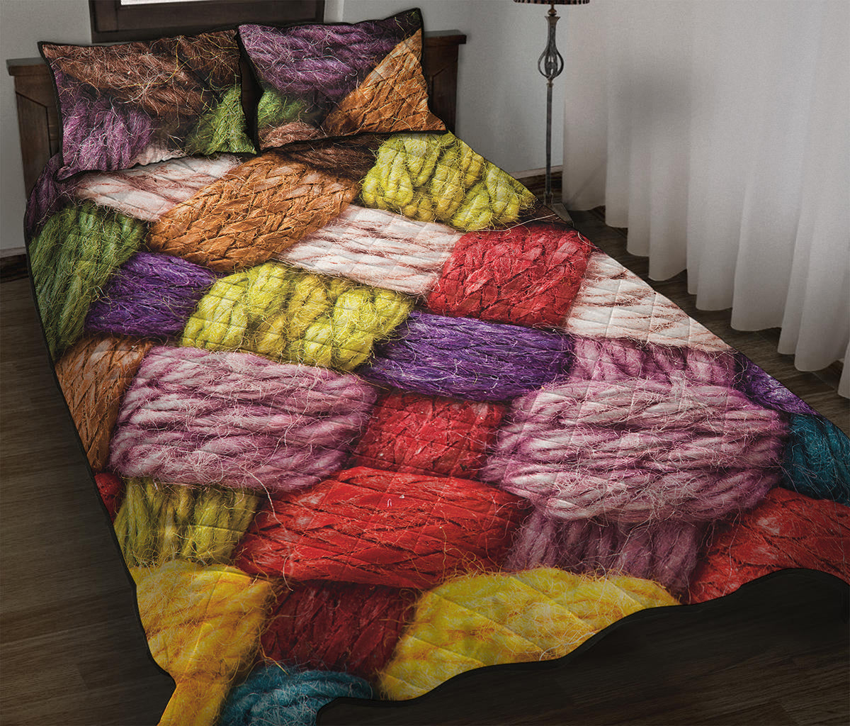 Colorful Wool Yarns Print Quilt Bed Set