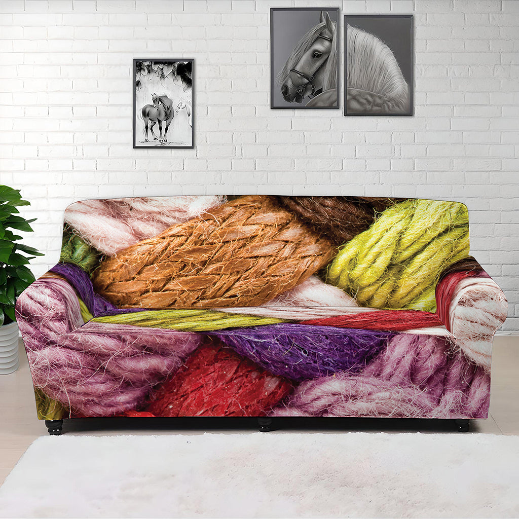 Colorful Wool Yarns Print Sofa Cover