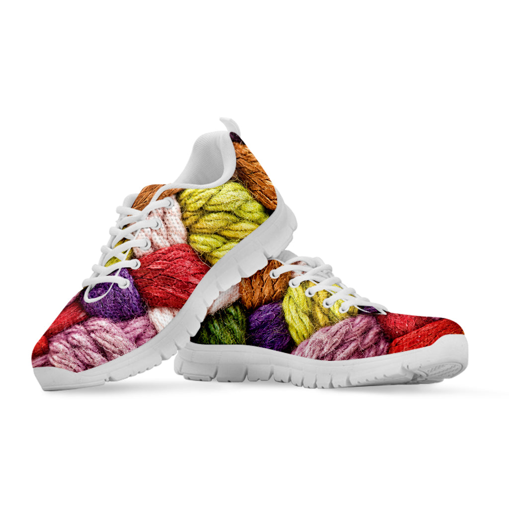 Colorful Wool Yarns Print White Sneakers