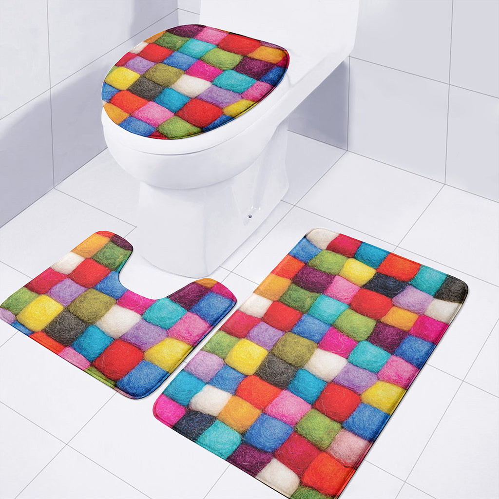 Colorful Yarn Balls Print 3 Piece Bath Mat Set