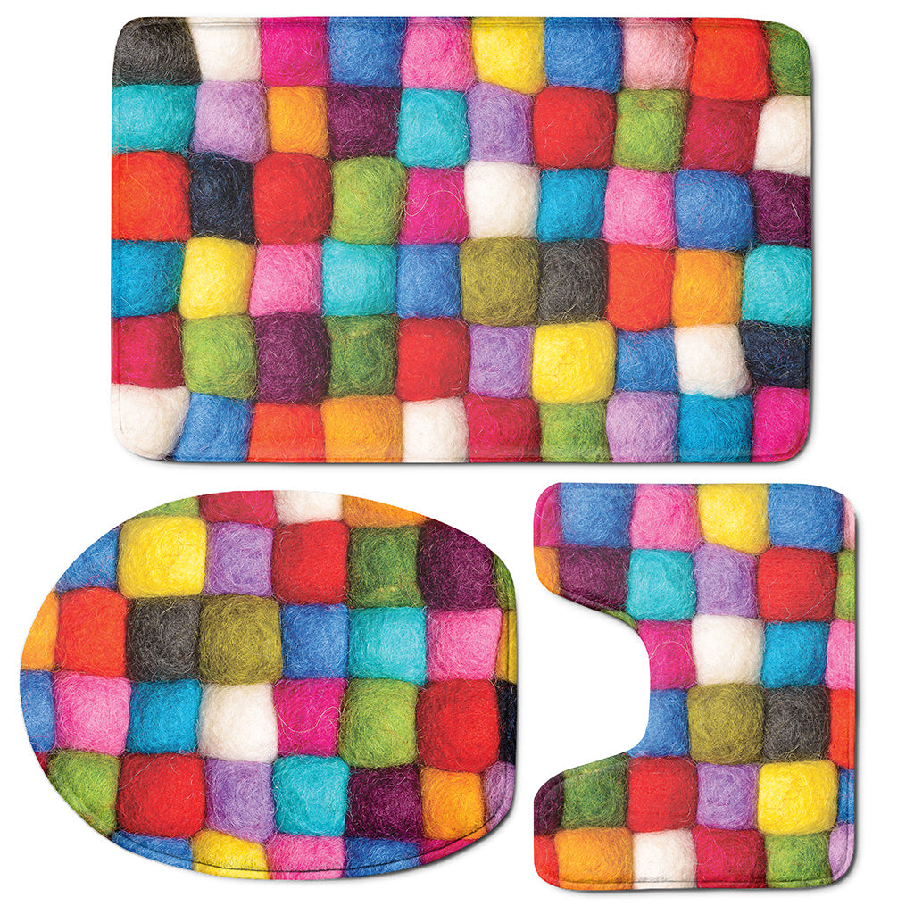 Colorful Yarn Balls Print 3 Piece Bath Mat Set