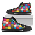 Colorful Yarn Balls Print Black High Top Sneakers