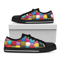 Colorful Yarn Balls Print Black Low Top Sneakers