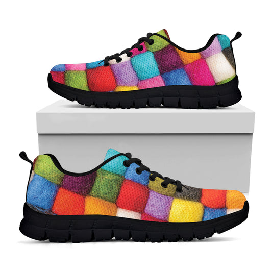 Colorful Yarn Balls Print Black Sneakers
