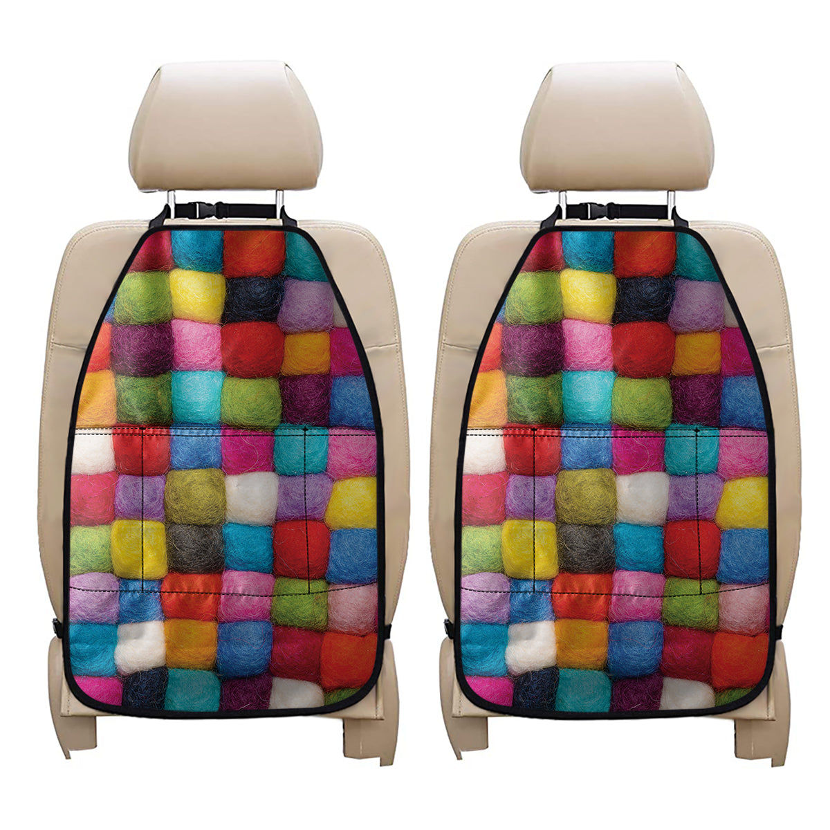 Colorful Yarn Balls Print Car Seat Organizers