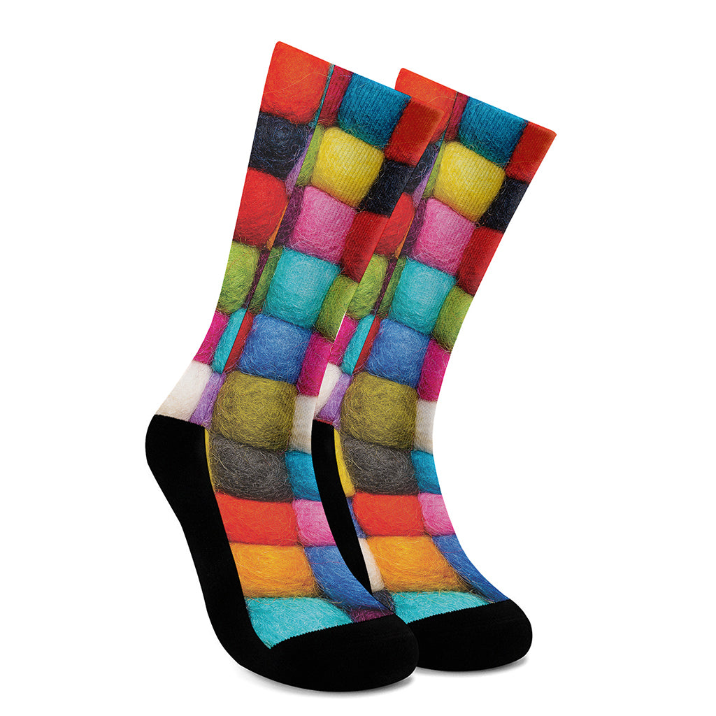 Colorful Yarn Balls Print Crew Socks